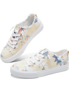 Women's Yellow And Blue Comfort Closed Toe Slip on Washed Leopard Sneaker Shoes